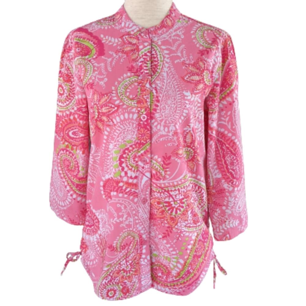 Caribbean Joe Pink Paisley 3/4 Sleeve Cotton Blouse S